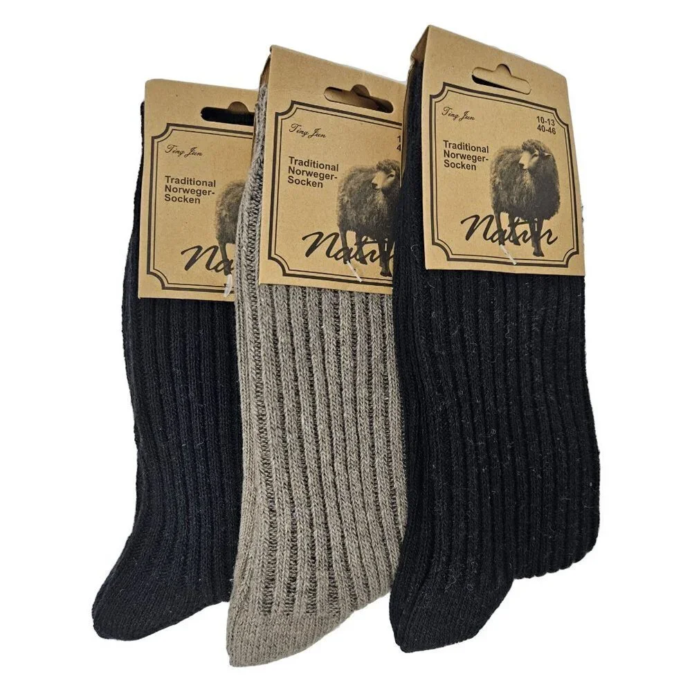 Wool Blend Socks Men 10-13 Norweger Warm Winter Boot Casual Thermal Socks 3-Pack